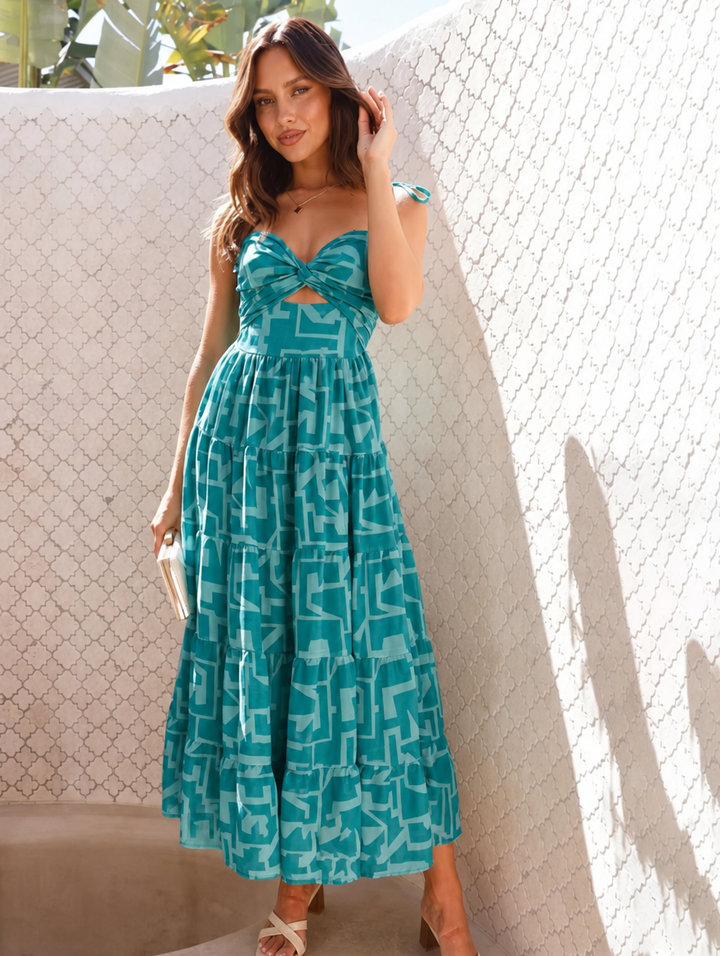 Women's Spring Dress with Sweetheart Neckline & Tiered Skirt | Maxi