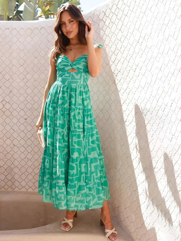 Women's Spring Dress with Sweetheart Neckline & Tiered Skirt | Maxi