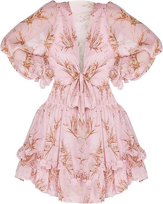 Women's Spring Dress with Wrap V-Neck & Floral | Long Sleeve