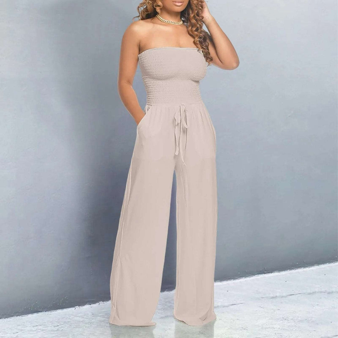 Women's Strapless Jumpsuit with Tie Waist & Pockets | Wide Leg