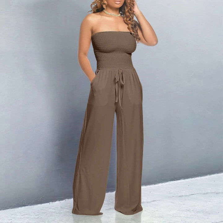 Women's Strapless Jumpsuit with Tie Waist & Pockets | Wide Leg