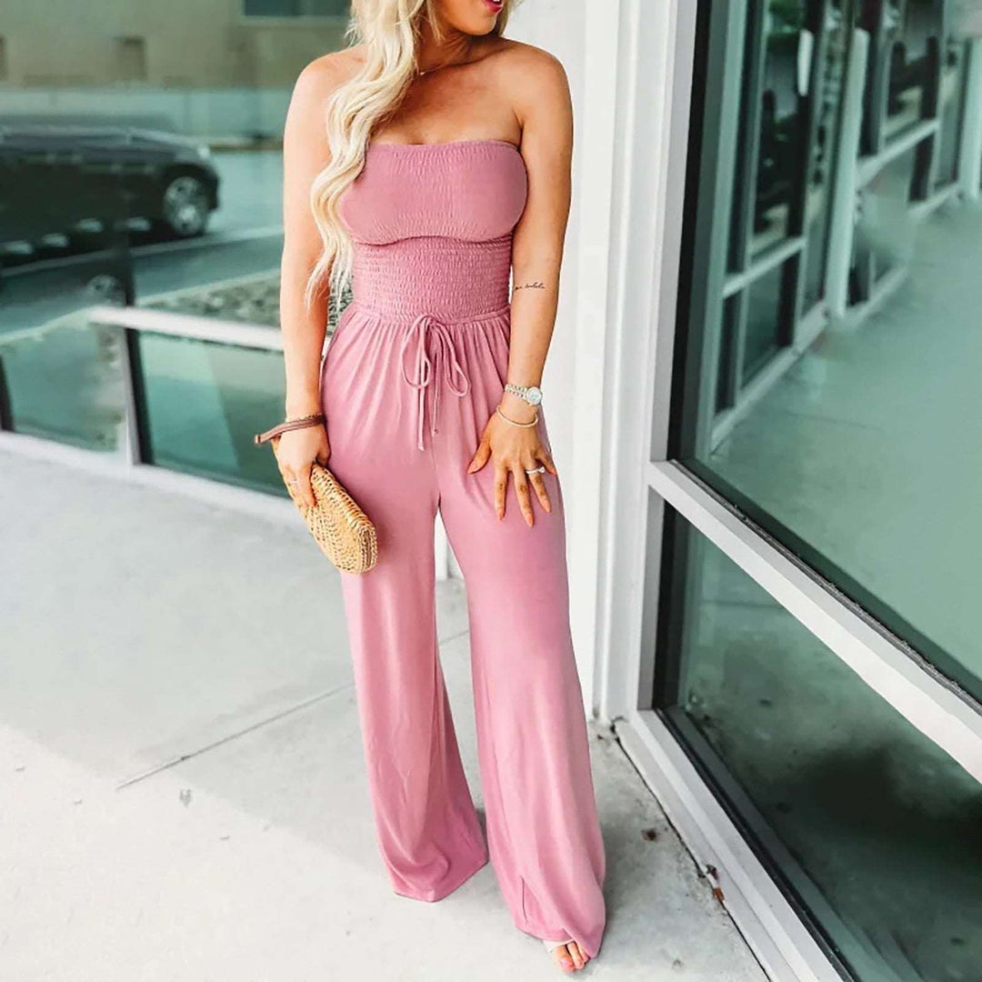 Women's Strapless Jumpsuit with Tie Waist & Pockets | Wide Leg