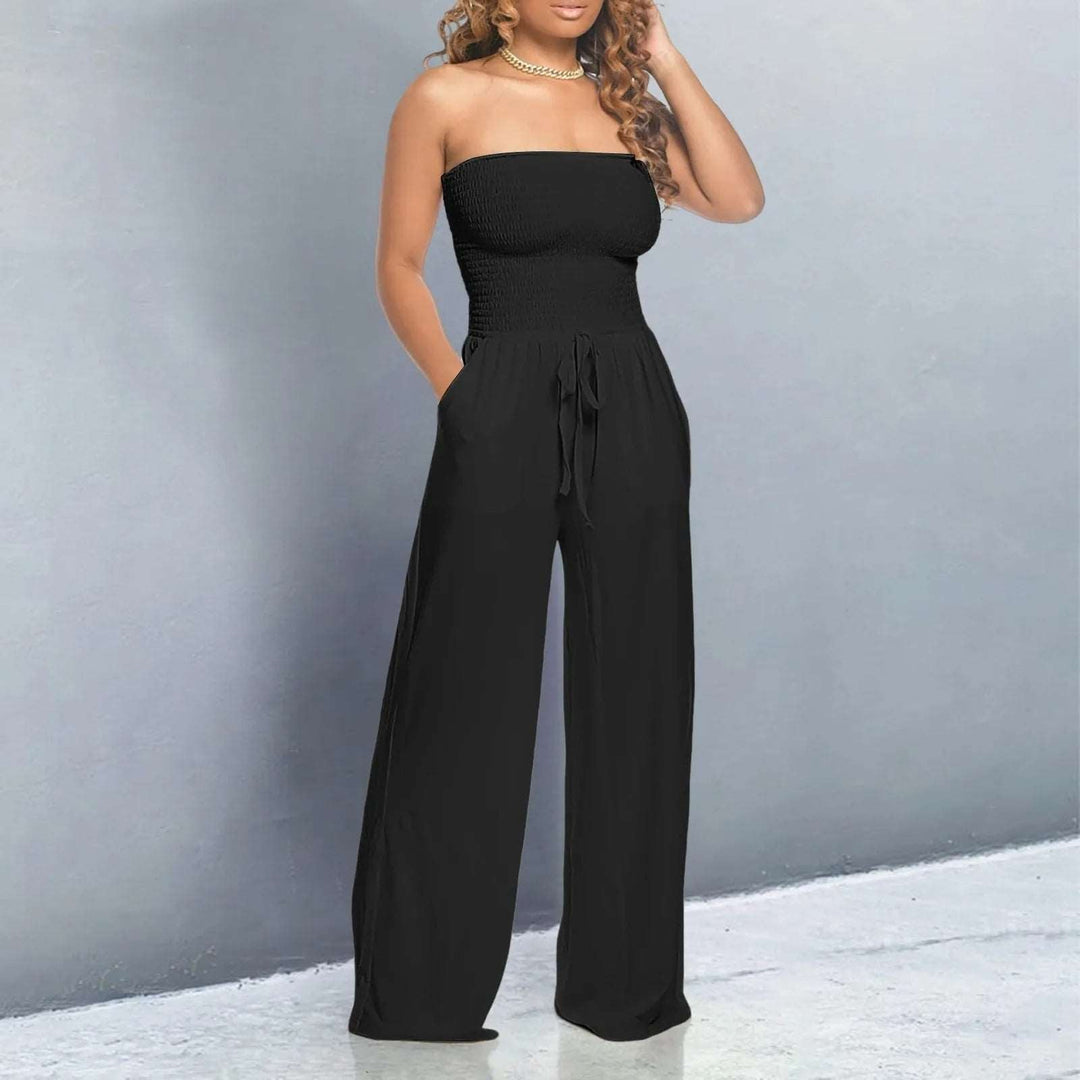 Women's Strapless Jumpsuit with Tie Waist & Pockets | Wide Leg