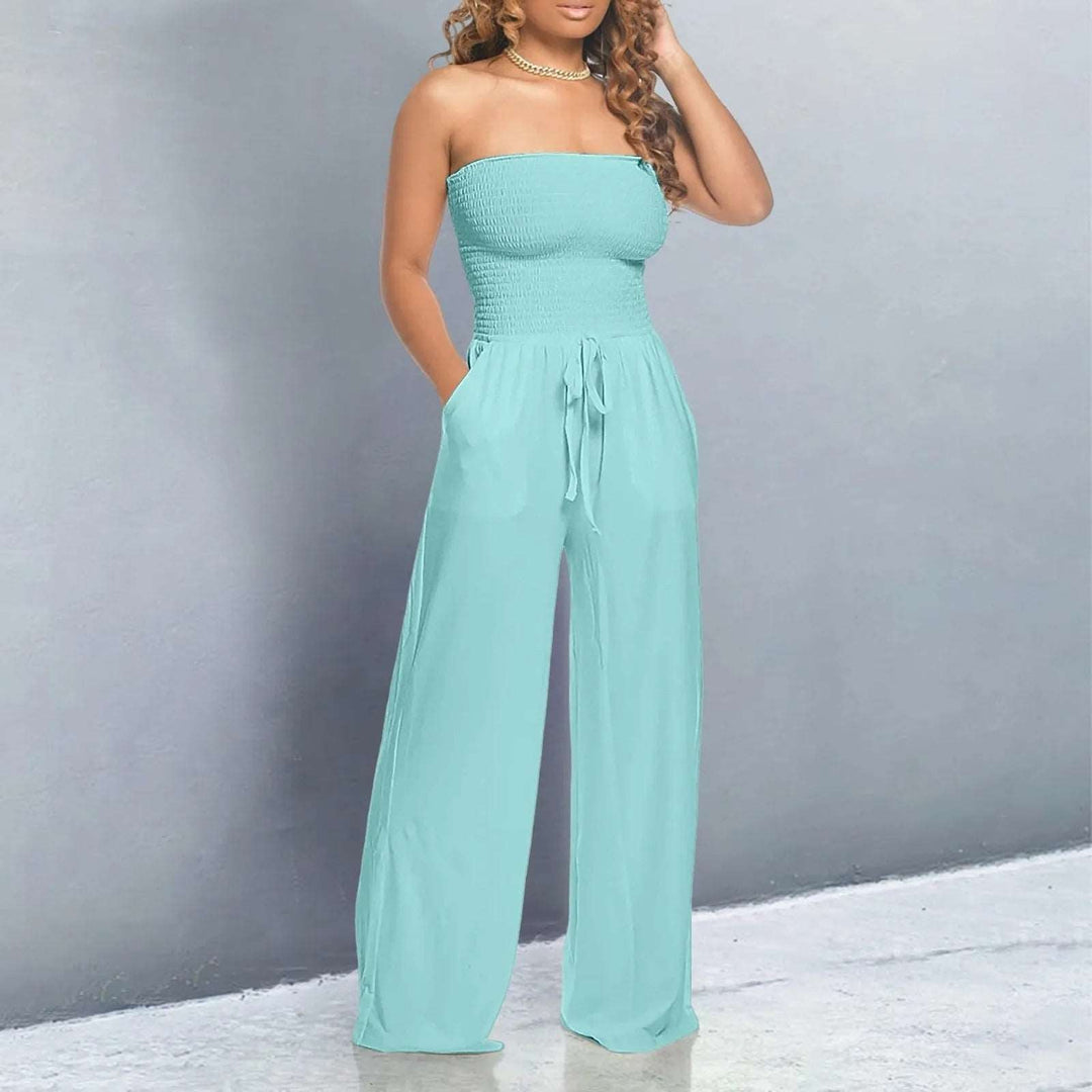 Women's Strapless Jumpsuit with Tie Waist & Pockets | Wide Leg