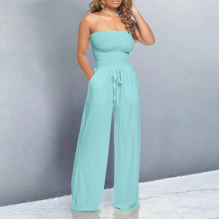 Women's Strapless Jumpsuit with Tie Waist & Pockets | Wide Leg