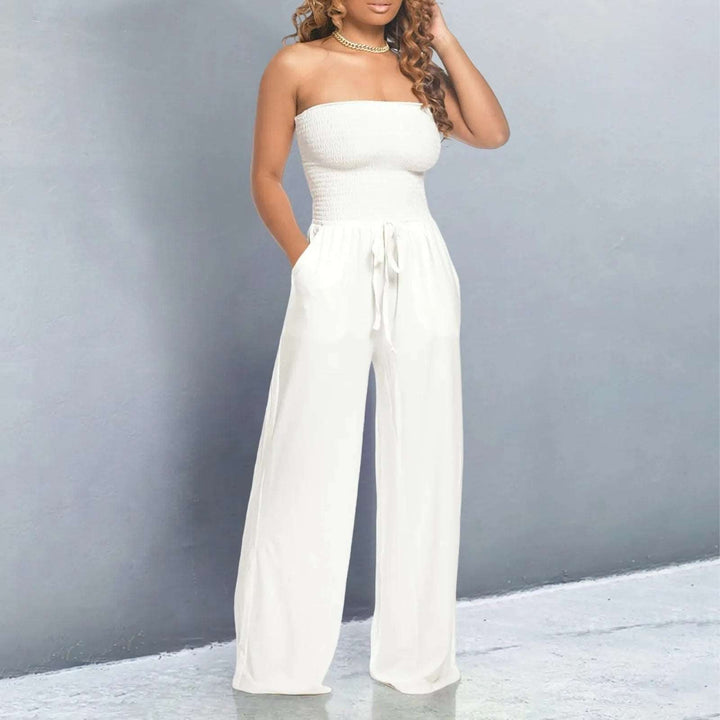 Women's Strapless Jumpsuit with Tie Waist & Pockets | Wide Leg