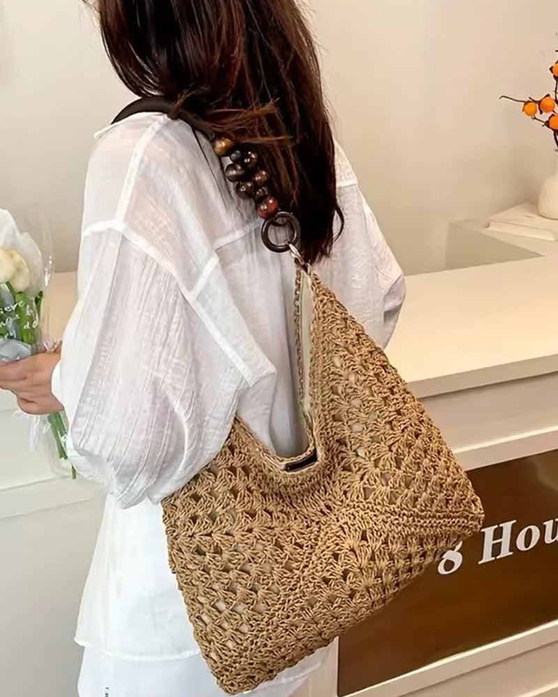Women's Straw Beach Bag | Beaded Handle