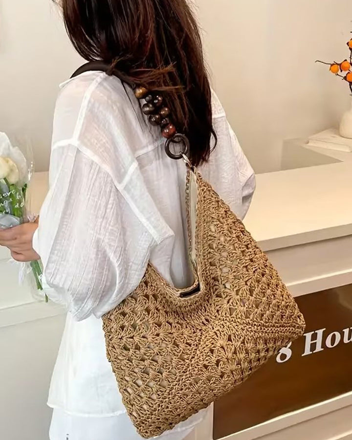 Women's Straw Beach Bag | Beaded Handle