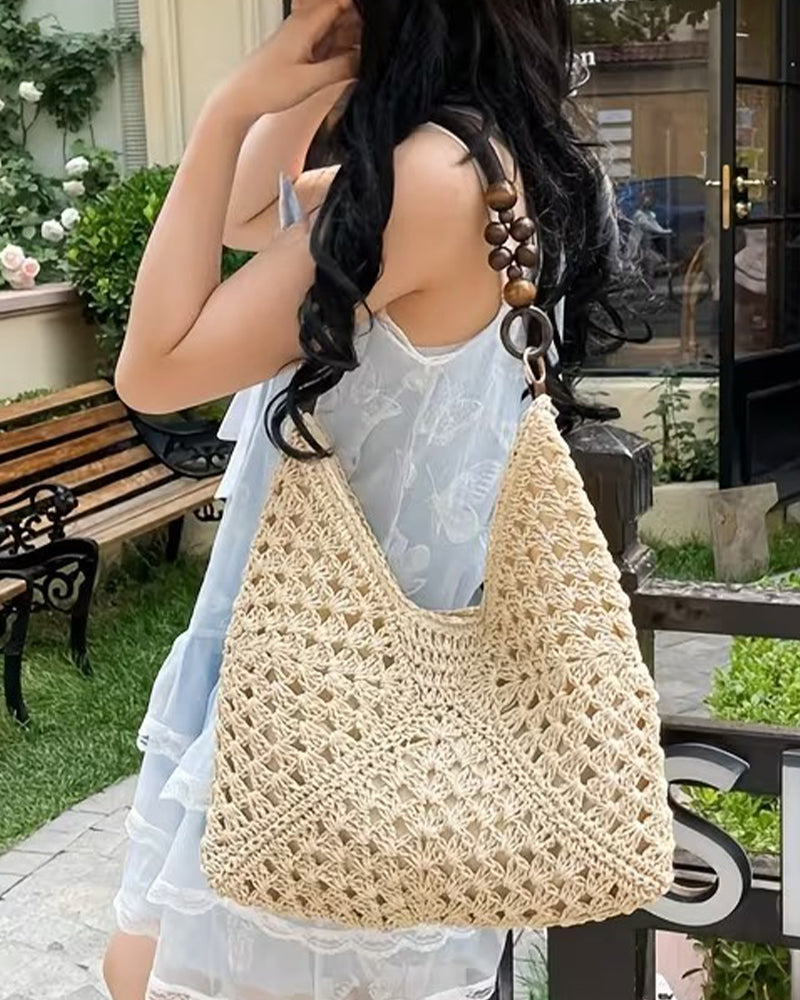 Women's Straw Beach Bag | Beaded Handle