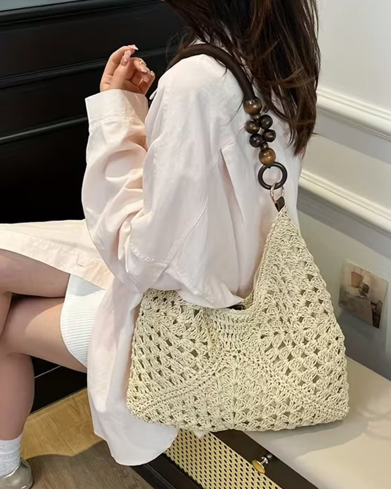 Women's Straw Beach Bag | Beaded Handle