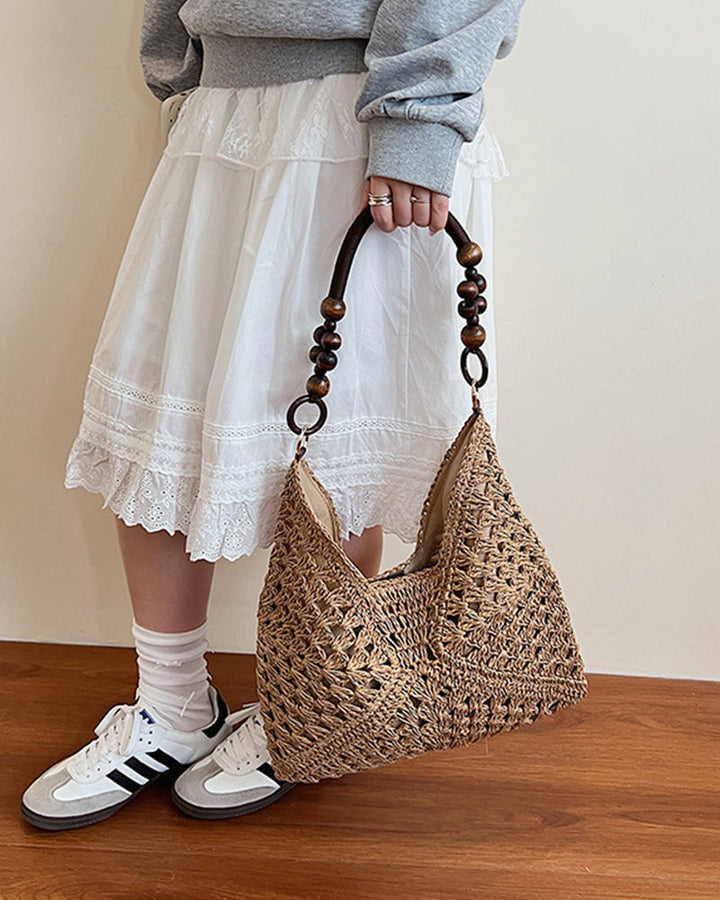 Women's Straw Beach Bag | Beaded Handle