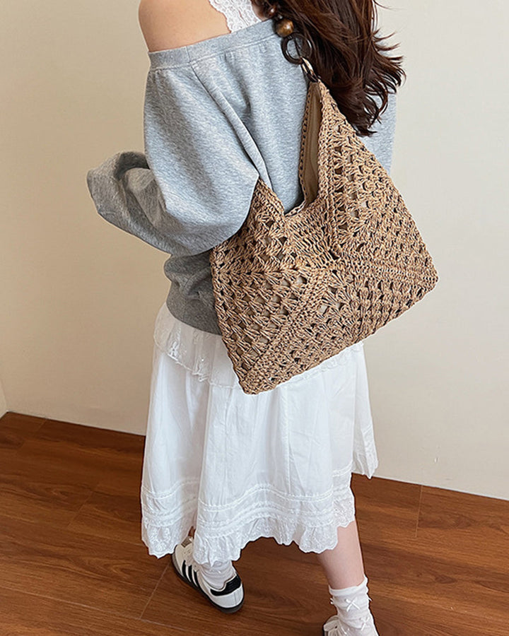 Women's Straw Beach Bag | Beaded Handle