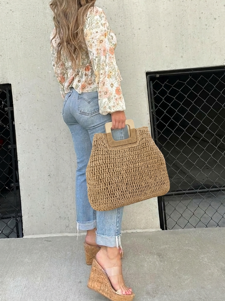 Women's Straw Beach Bag Open Weave | Top Handle