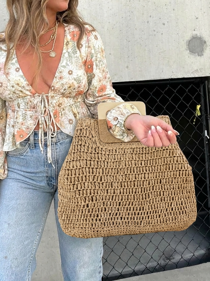 Women's Straw Beach Bag Open Weave | Top Handle
