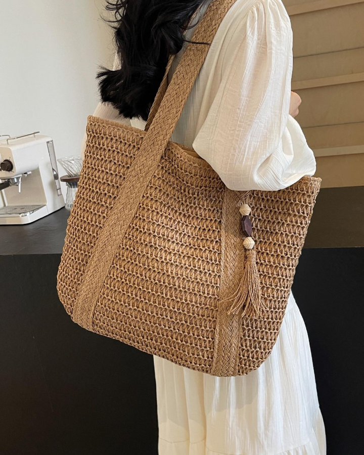 Women's Straw Beach Bag with Tassel Detail | Summer