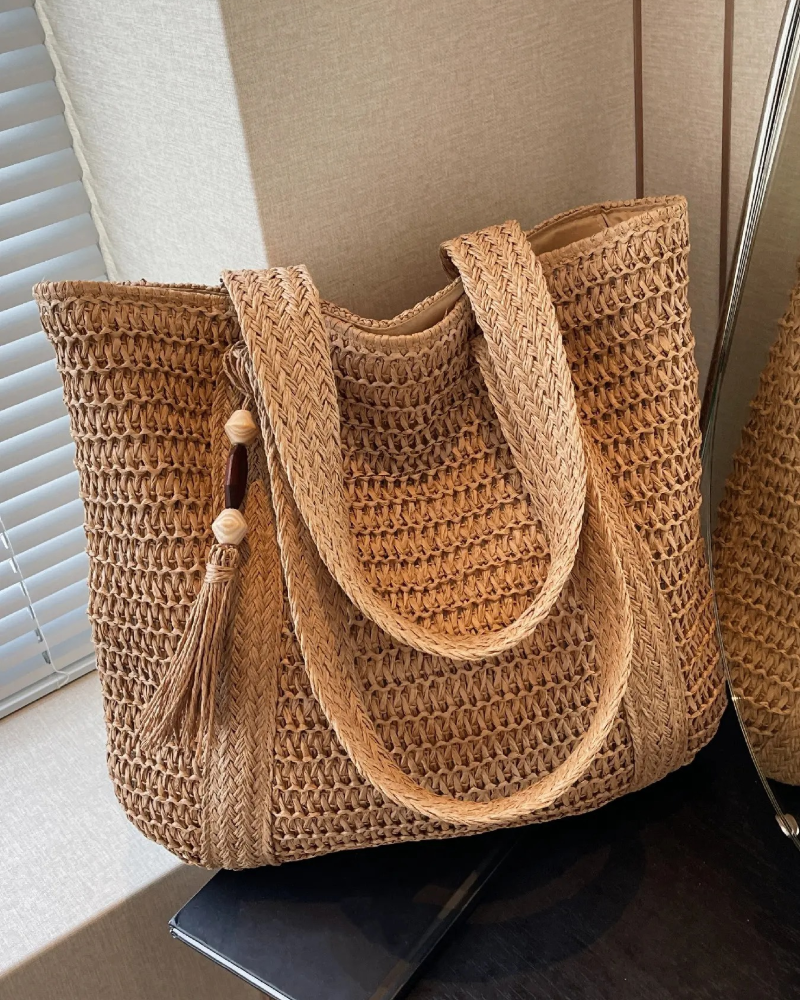 Women's Straw Beach Bag with Tassel Detail | Summer