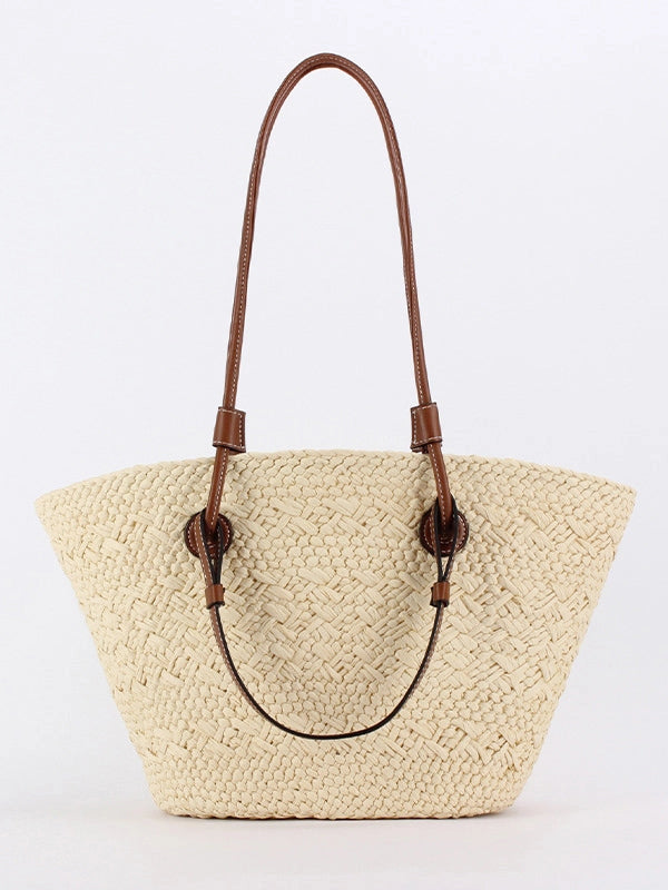 Women's Straw Tote Bag with Contrast Handles | Retro