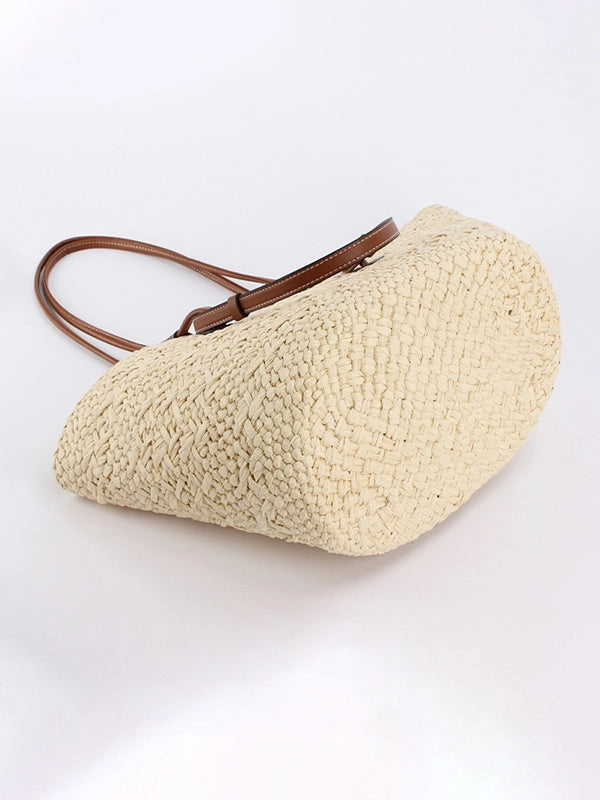 Women's Straw Tote Bag with Contrast Handles | Retro