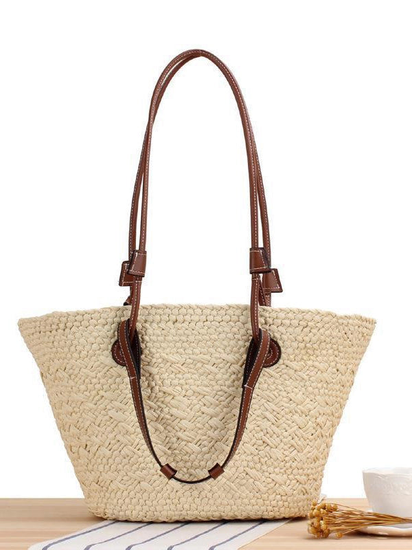 Women's Straw Tote Bag with Contrast Handles | Retro