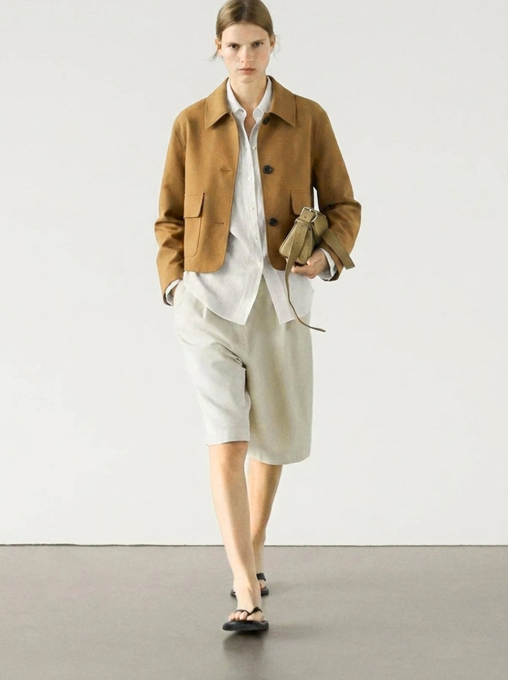 Women's Suede Jacket Cropped Button Up | Patch Pocket