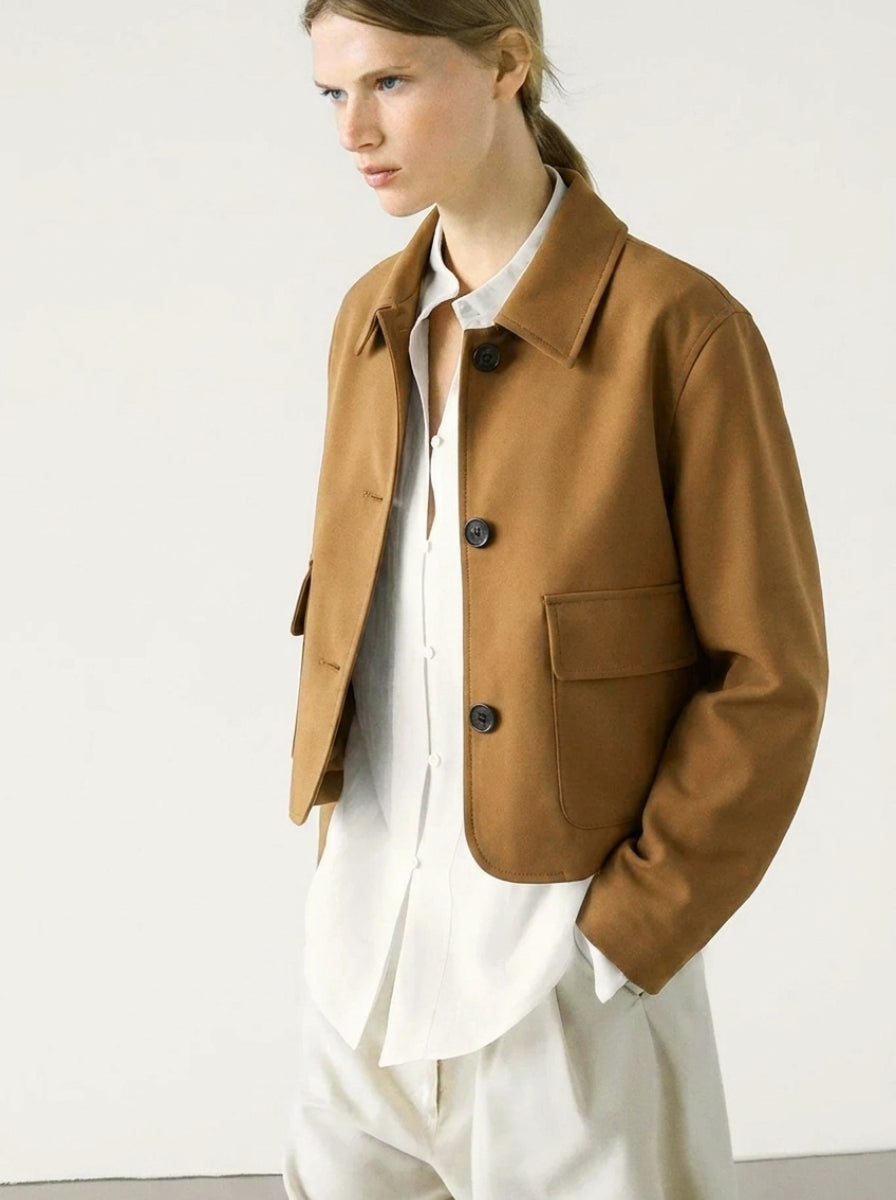 Women's Suede Jacket Cropped Button Up | Patch Pocket