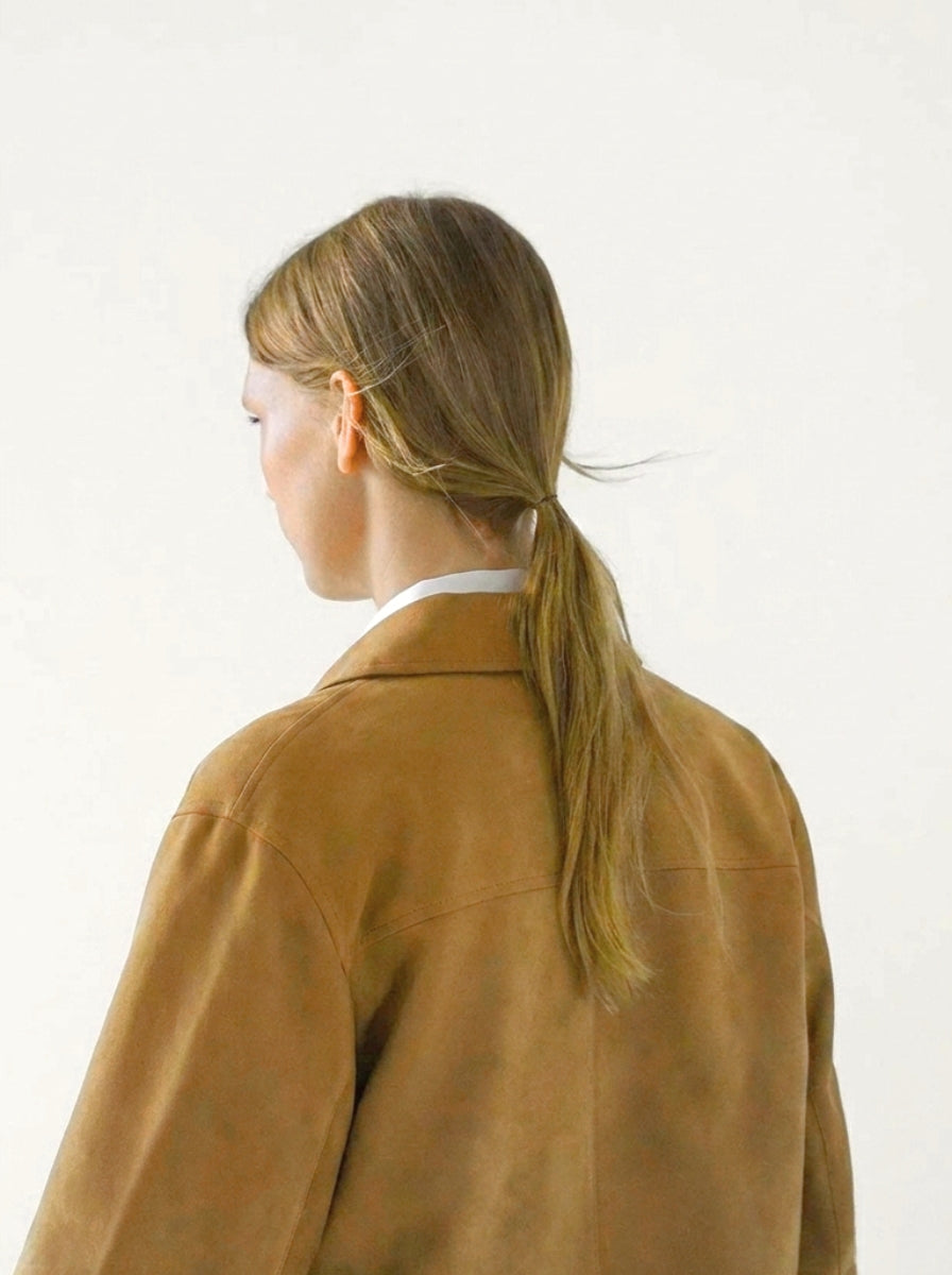 Women's Suede Jacket Cropped Button Up | Patch Pocket