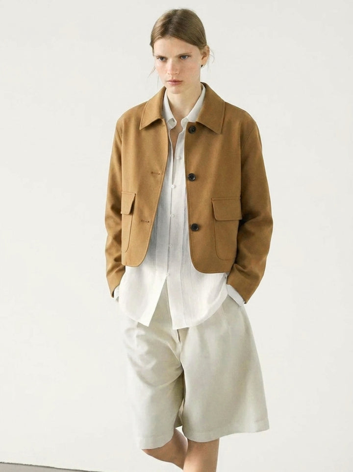 Women's Suede Jacket Cropped Button Up | Patch Pocket