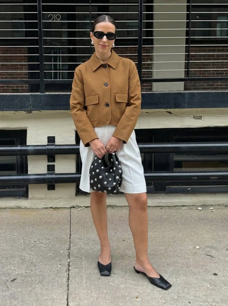 Women's Suede Jacket Cropped Button Up | Patch Pocket