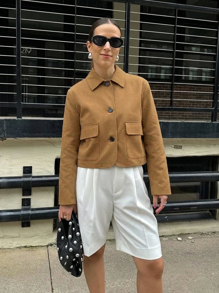 Women's Suede Jacket Cropped Button Up | Patch Pocket