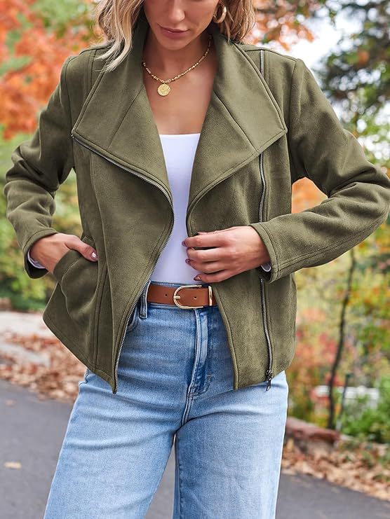 Women's Suede Jacket with Asymmetric Zip | Moto
