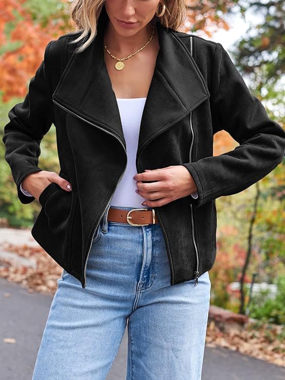 Women's Suede Jacket with Asymmetric Zip | Moto