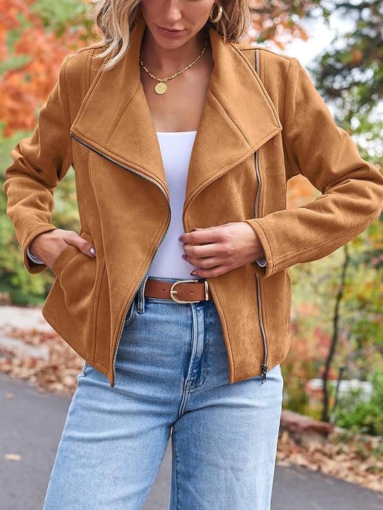Women's Suede Jacket with Asymmetric Zip | Moto