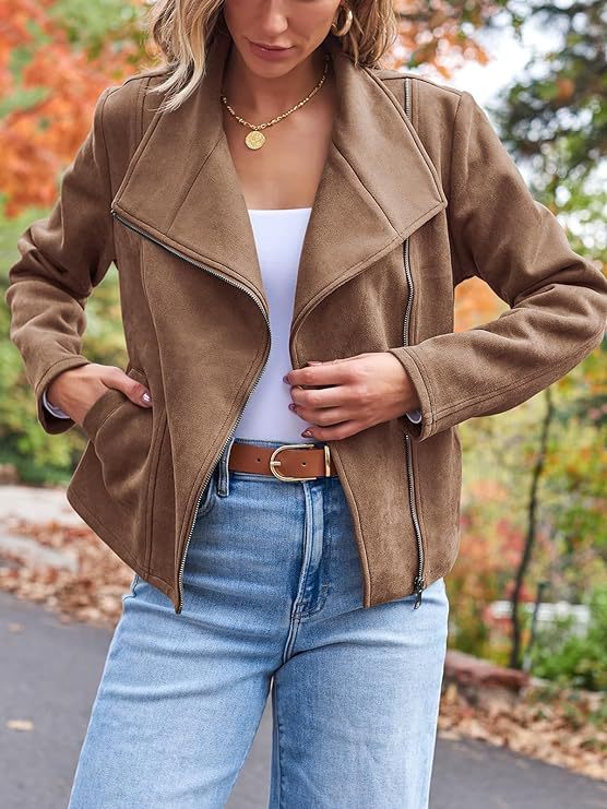 Women's Suede Jacket with Asymmetric Zip | Moto