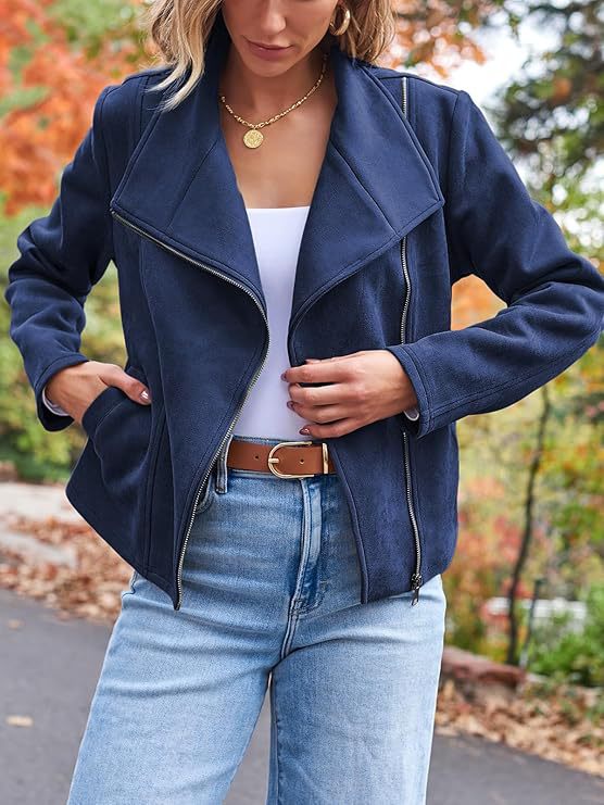 Women's Suede Jacket with Asymmetric Zip | Moto