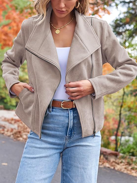 Women's Suede Jacket with Asymmetric Zip | Moto