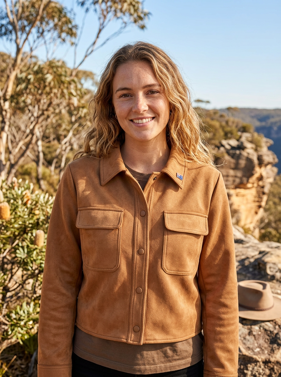 Women's Suede Jacket with Button Front | Cropped