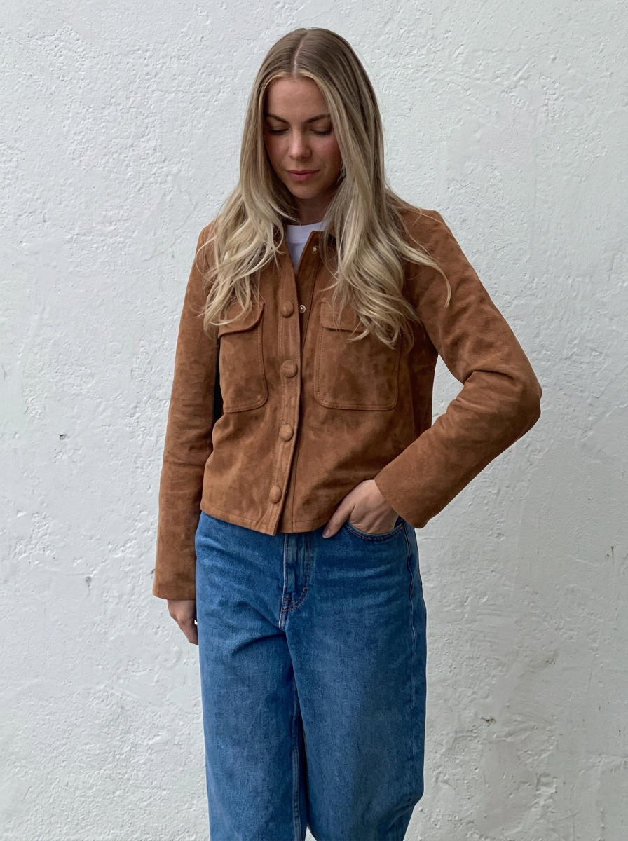 Women's Suede Jacket with Button Front | Cropped