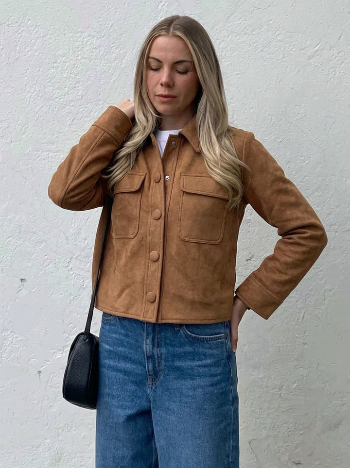 Women's Suede Jacket with Button Front | Cropped