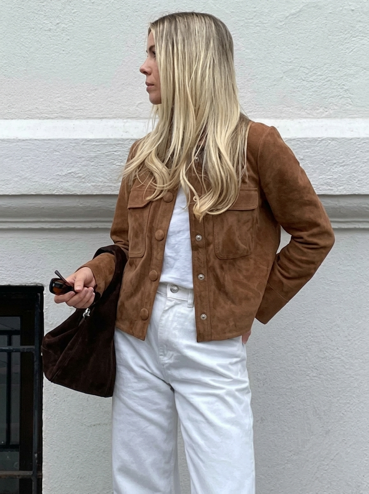Women's Suede Jacket with Button Front | Cropped