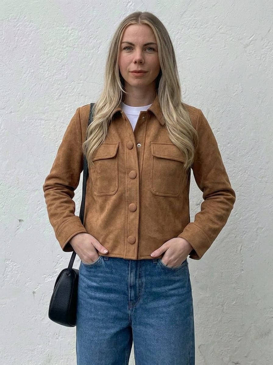 Women's Suede Jacket with Button Front | Cropped