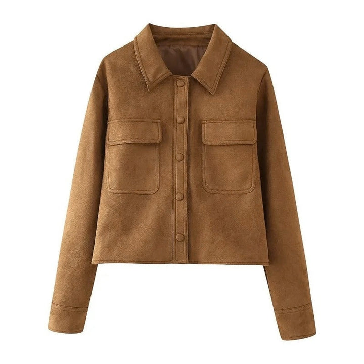Women's Suede Jacket with Button Front | Cropped