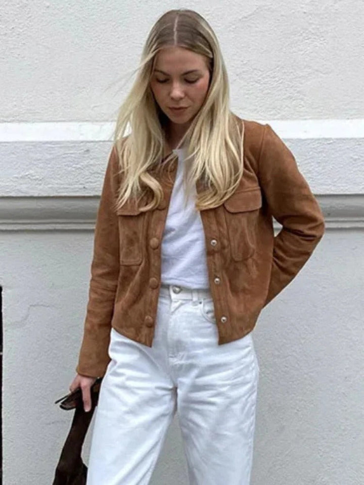 Women's Suede Jacket with Button Front | Cropped