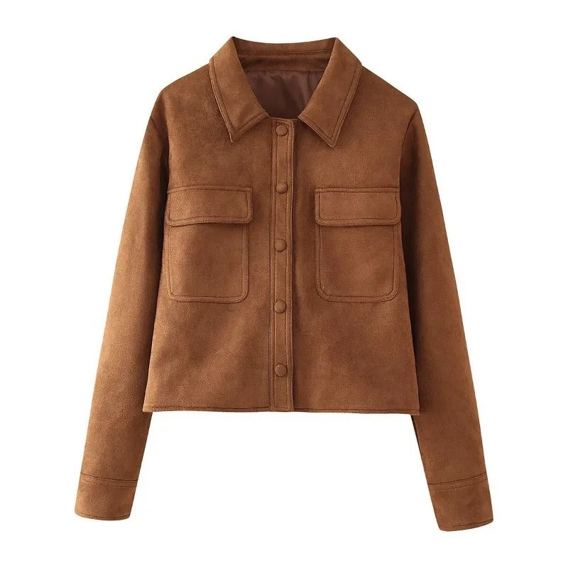 Women's Suede Jacket with Button Front | Cropped