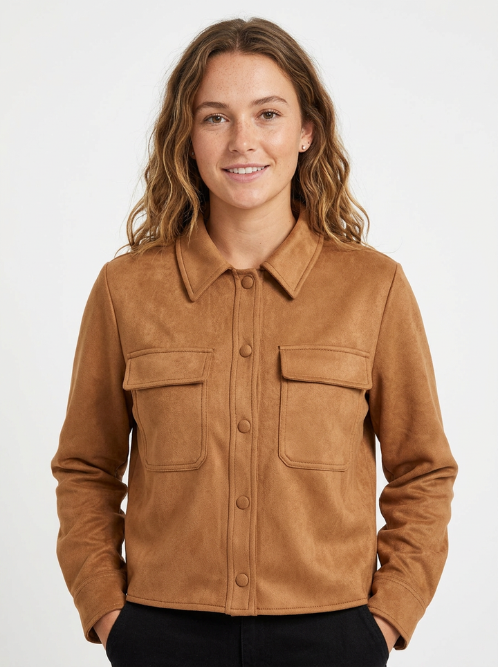 Women's Suede Jacket with Button Front | Cropped
