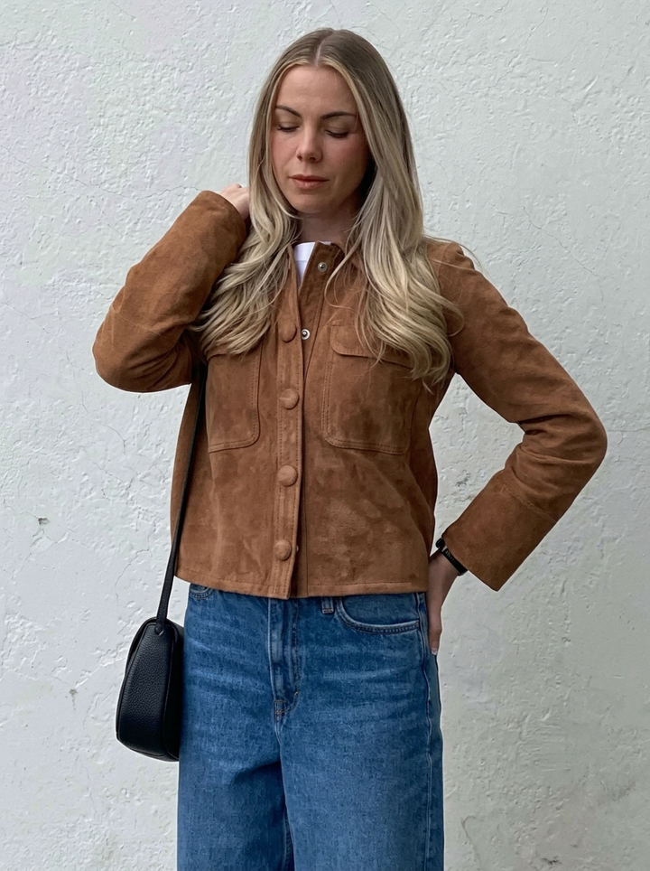 Women's Suede Jacket with Button Front | Cropped