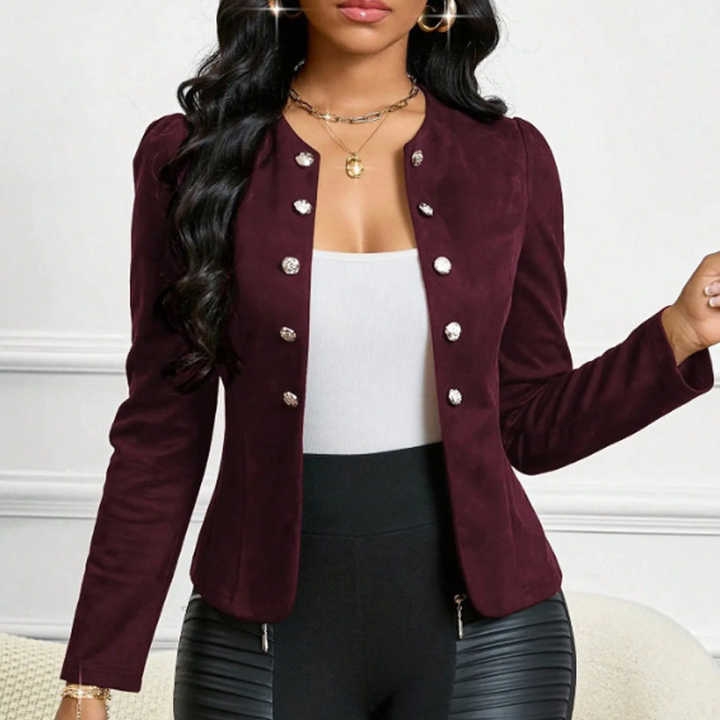 Women's Suede Jacket with Buttons | Collarles