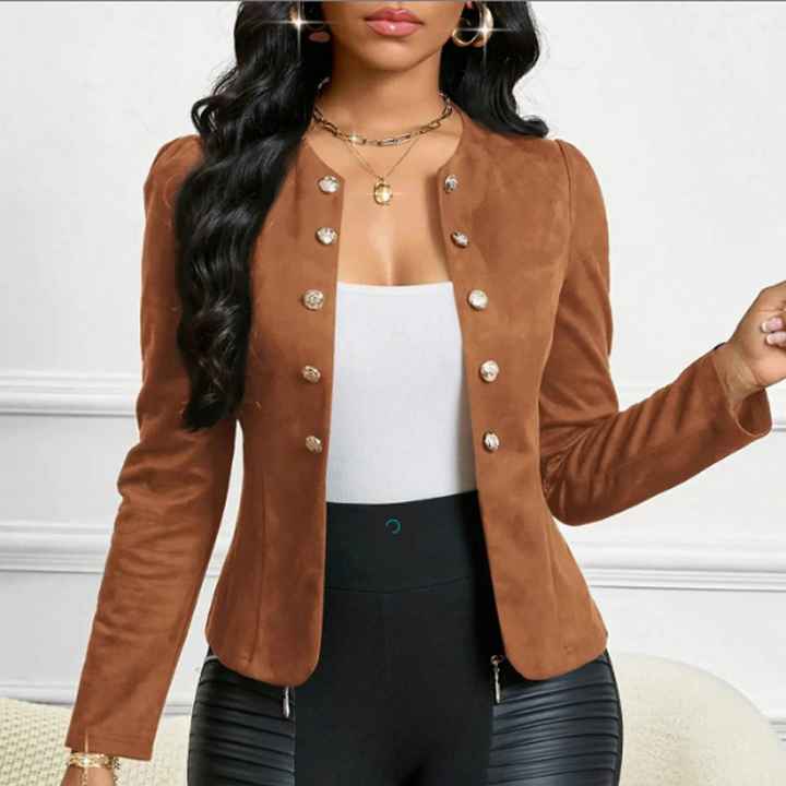 Women's Suede Jacket with Buttons | Collarles