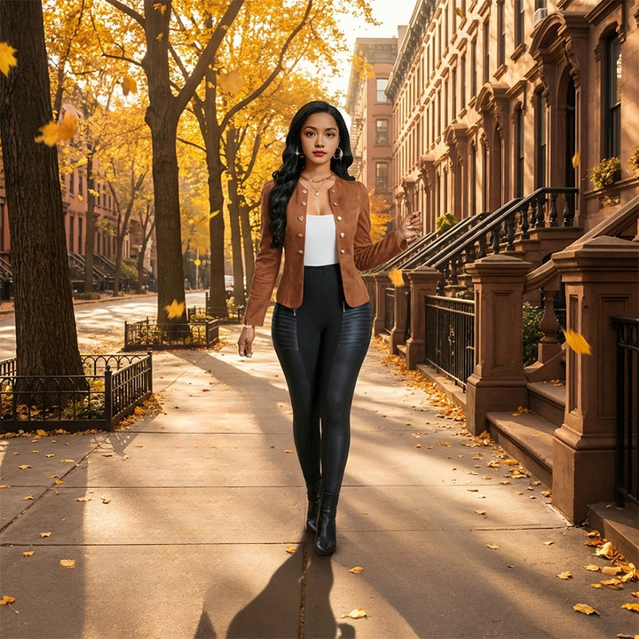 Women's Suede Jacket with Buttons | Collarles