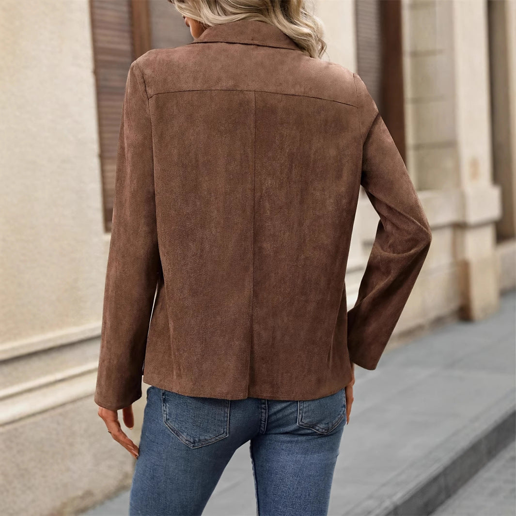 Women's Suede Jacket with Draped Lapel | Open Front