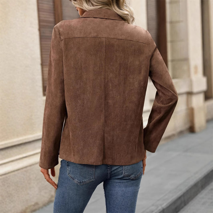 Women's Suede Jacket with Draped Lapel | Open Front